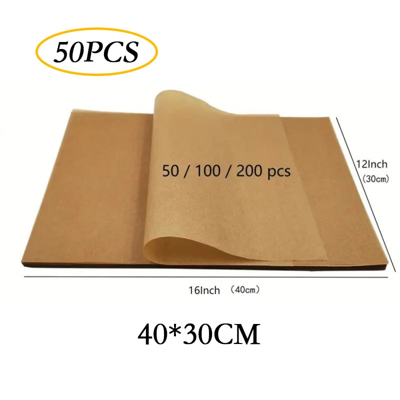 200/100/50PC Baking Paper Non-Stick Parchment Baking Sheet for Oven Air Fryer Grilling Mat Paper Food Wrapping Paper Baking Tool