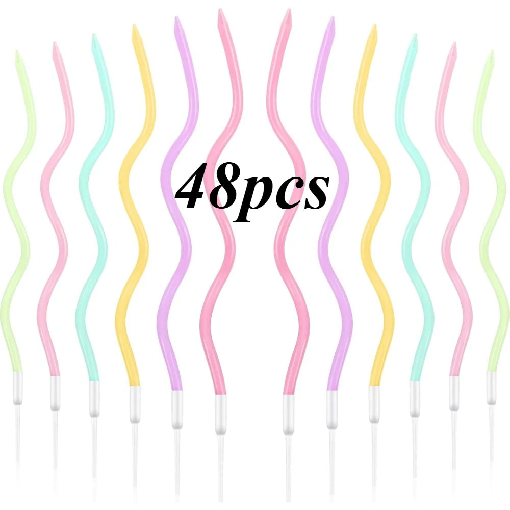 12/48Pcs/1Case Birthday Candles Spiral Cake Candles Long Thin Cake Candles for Wedding Party and Cake Decoration