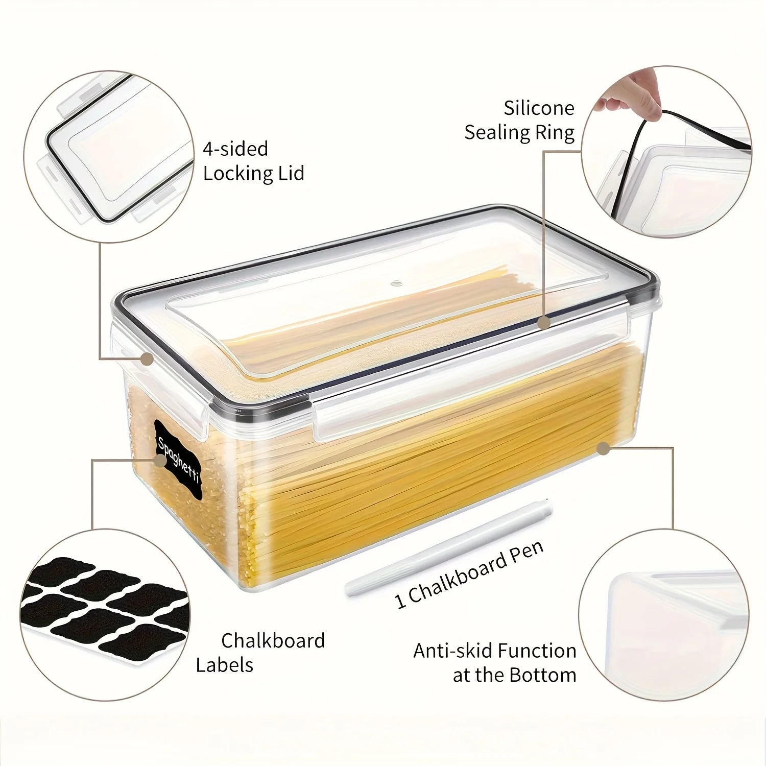 1/2/3/Sets Airtight Food Storage Containers with Lids 3.2L, Plastic Spaghetti Container for Pasta Organizer, BPA Free Air Tight