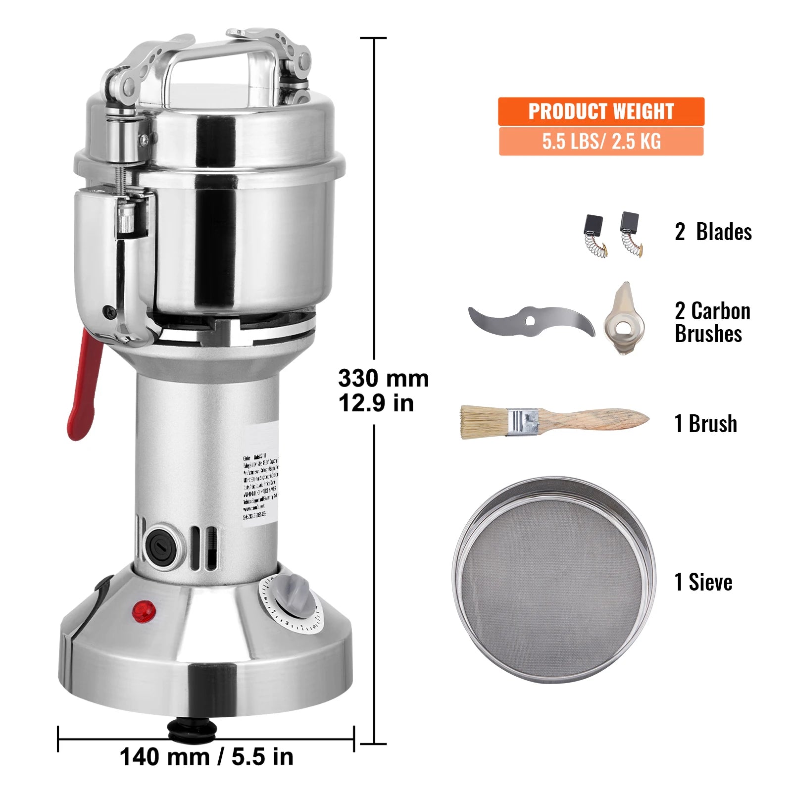 150-2500G Electric Grain Mill Grinder Commercial Swing Spice Grinders for Dry Herbs Grains Spices Cereals Coffee Corn