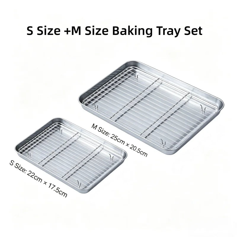 Stainless Steel Baking Pan Tray with Wire Rack Cake Baking BBQ Pan Tray Plate Oven Brownie Rack Cooking Roasting Grilling Tool