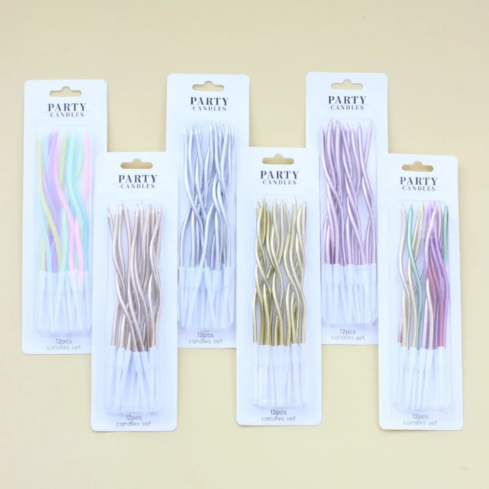 12/48Pcs/1Case Birthday Candles Spiral Cake Candles Long Thin Cake Candles for Wedding Party and Cake Decoration