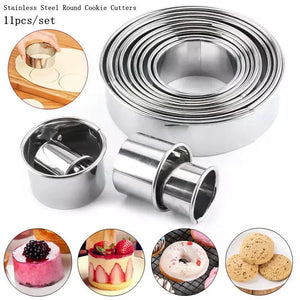 11Pcs/Set Stainless Steel round Cookie Biscuit Cutters DIY Pastry Baking Circle Ring Molds