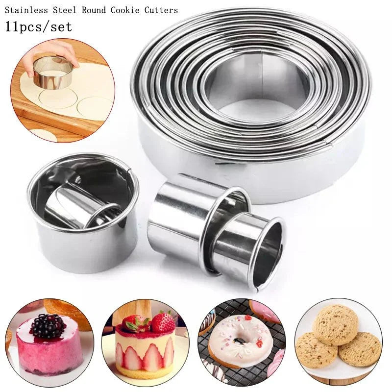 11Pcs/Set Stainless Steel round Cookie Biscuit Cutters DIY Pastry Baking Circle Ring Molds