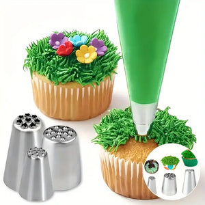 3Pcs Stainless Steel Cake Decorating Set Seamless Icing Tips&Grass Piping Nozzles Ideal for DIY Cake Decorating Baking Supplies