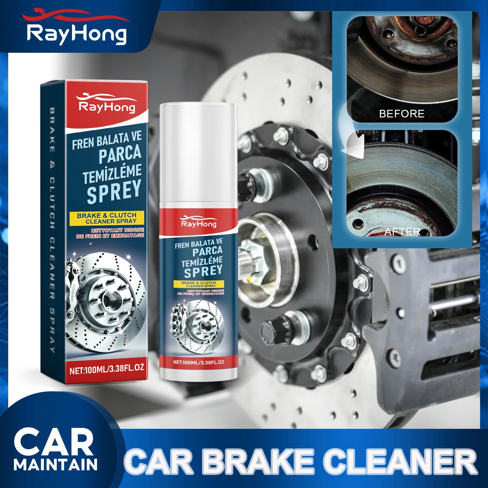 Brake Cleaner Spray Brake Parts Degreaser Dust Remover Disc Cleaner Prevents Noise Corrosion Inhibitor Fast Evaporating 100Ml