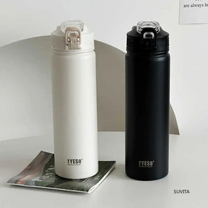600ML/750ML Thermos Water Bottle with Straw Stainless Steel Car Thermal Sports Cup Keeps Cold and Heat Thermal Travel Mug