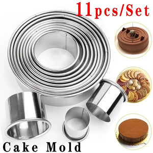 11Pcs/Set Stainless Steel round Cookie Biscuit Cutters DIY Pastry Baking Circle Ring Molds