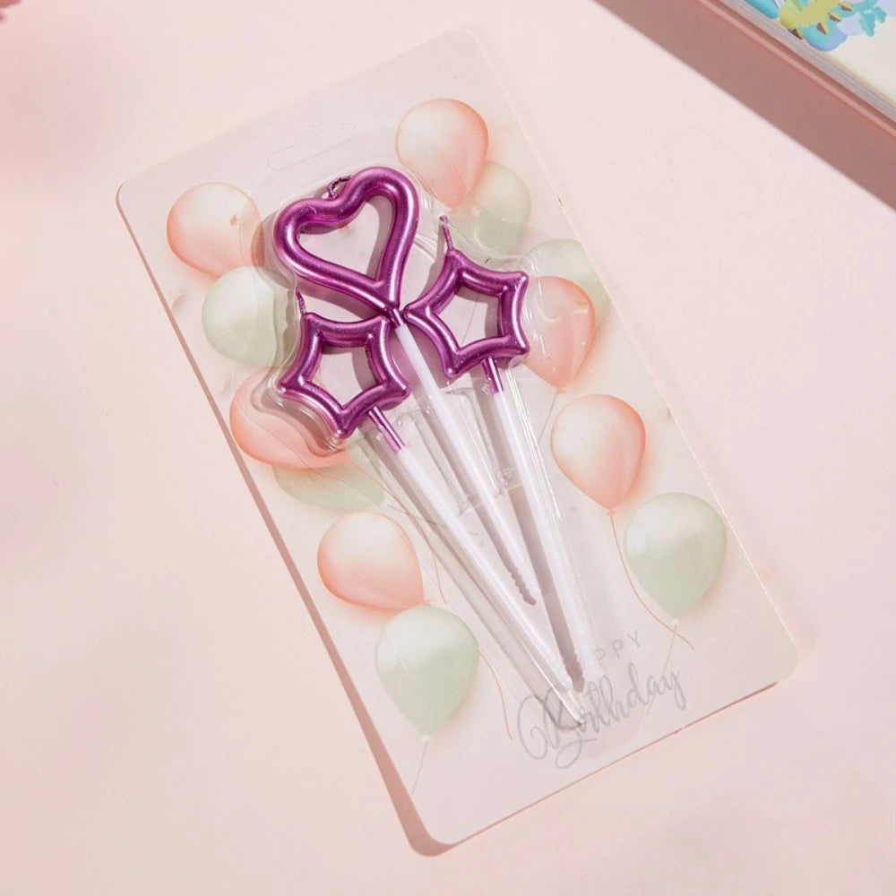 6/12Ps Cakelove Colorful Birthday Candles with Stand Star Heart Cake Candle Baby Children Birthday Party Supplies Wedding Decor