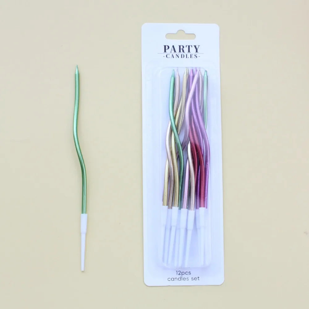 12/48Pcs/1Case Birthday Candles Spiral Cake Candles Long Thin Cake Candles for Wedding Party and Cake Decoration