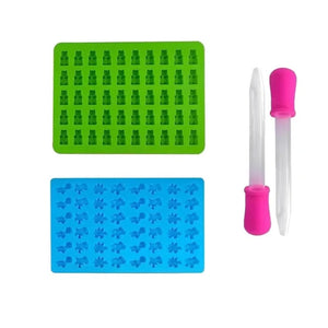 Gummy Bear Molds Silicone Mini Chocolate Candy Mold for Kid with 2 Droppers Including Dinosaur Bear Hearts Donut Shape