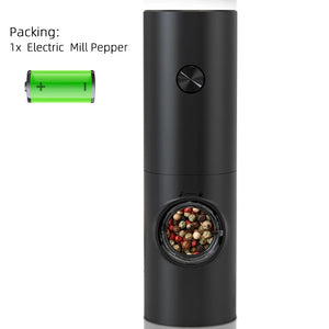 Electric Automatic Mill Pepper and Salt Grinder with Base Set Battery Powered with LED Light Adjustable Coarseness Kitchen Tool