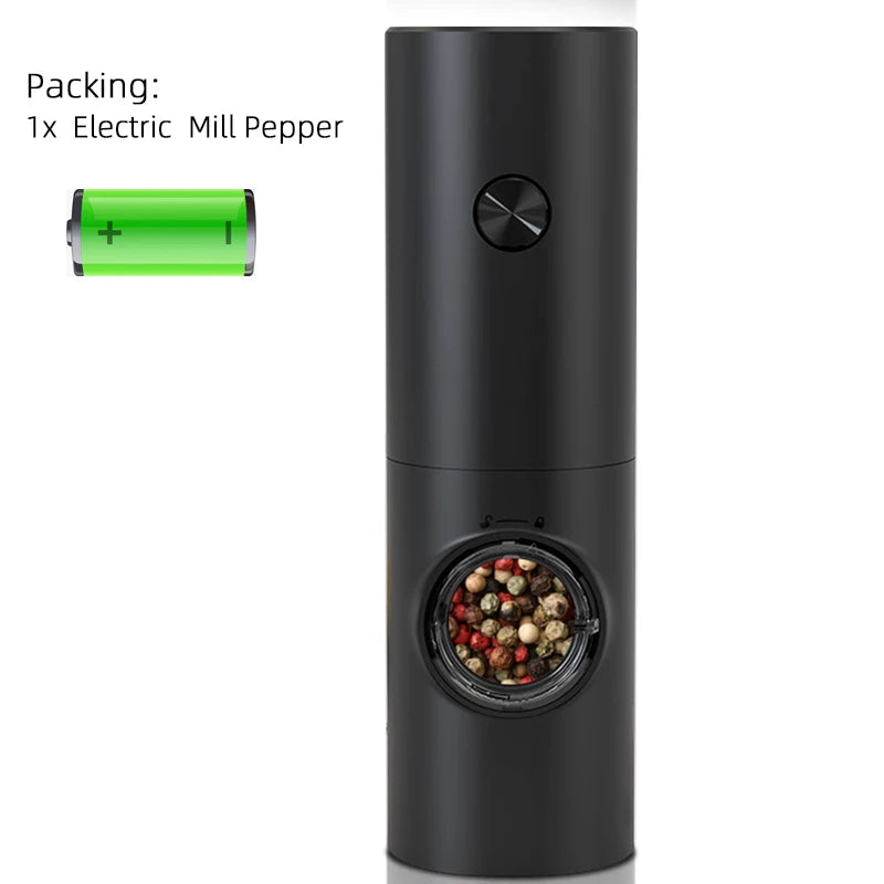 Electric Automatic Mill Pepper and Salt Grinder with Base Set Battery Powered with LED Light Adjustable Coarseness Kitchen Tool