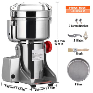 150-2500G Electric Grain Mill Grinder Commercial Swing Spice Grinders for Dry Herbs Grains Spices Cereals Coffee Corn