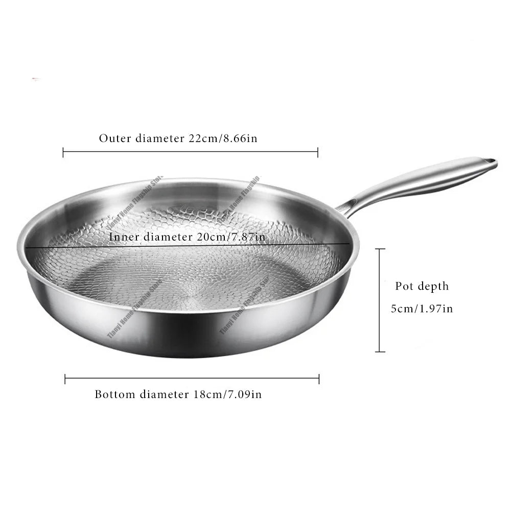 22/24/26/28/30Cm Titanium Stainless Steel Frying Pan Non-Stick Wok Home Egg Steak Skillet Induction Gas Stove Kitchen Cookware