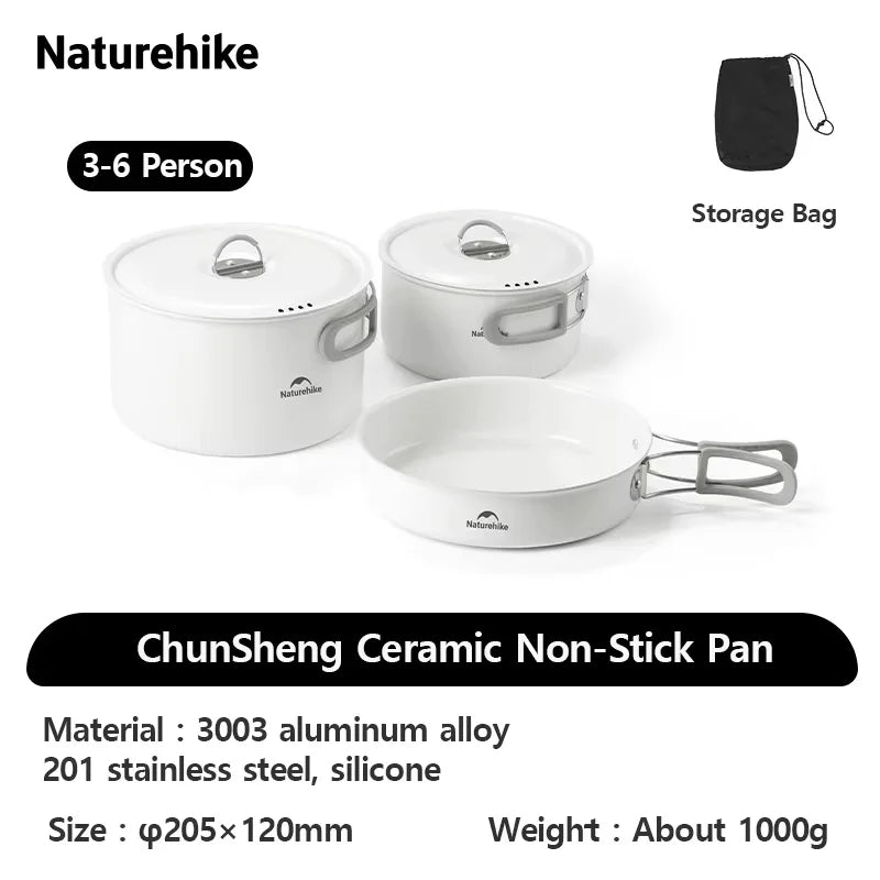 Ceramic Non-Stick Set of Pots Camping Cookware Kit Outdoor Frying Pan Kettle Picnic Tableware Kitchen Utensils