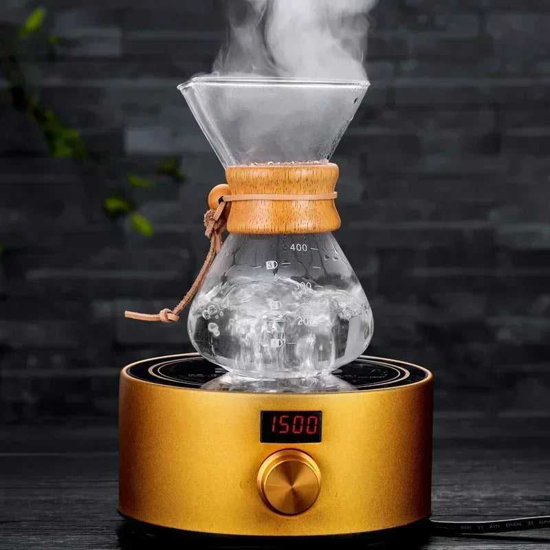Hand Glass Coffee Kettle with Stainless Steel Filter Drip Brewing Hot Brewer Coffee Pot Dripper Barista Pour over Coffee Maker