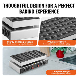 50Pcs Mini Dutch Pancake Maker Dorayaki Baker Machine Commercial Non-Stick Waffle Maker Dual Temp & Time Control