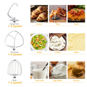 Kitchen Food Stand Mixer, Blender, Quiet Motor, Cream Egg Whisk, Whip Dough Kneader, 6-Speed, 1200 W, 6 L, DC