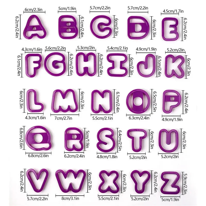 26Pcs Large Alphabet Cookie Cutters A-Z Letter Biscuit Fondant Cake Decoration Tools DIY Pastry Baking Cake Stamp Embosser Mould