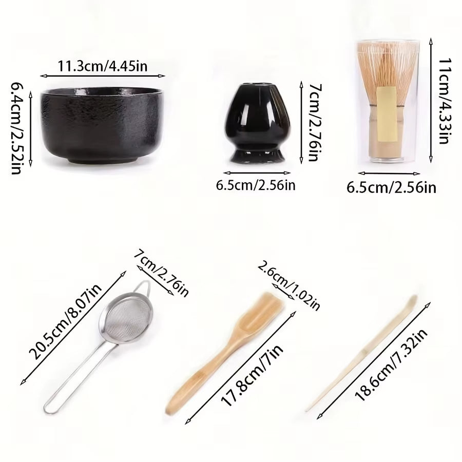 6Pcs/Set Japanese-Style Matcha Bowl , Spoon, Tea Whisk, Sieve Mesh, Perfect Gift for Ceremony, Traditional Decoration