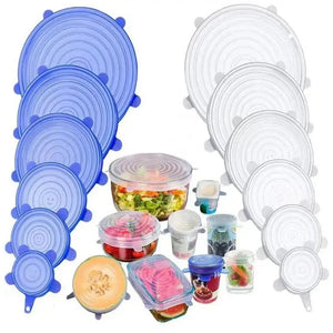 6Pcs Food Grade Silicone Preservation Cover Reusable Airtight Food Universal Dish Stretch round Lids for Kitchen Accessories