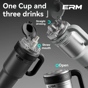 1200ML Extra Large Ceramic Tumbler Drinkware Stainless Steel Water Bottle Insulated Vacuum Flask Straw & Handle Leakproof