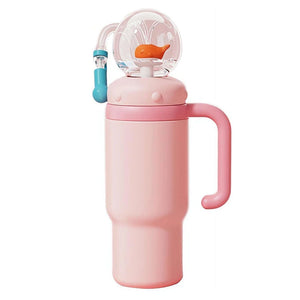 710ML Stainless Steel Whale Fountain Tumbler with Handle Leak Proof Whale Squirt Drinking Cup Water Bottle with Straw Creative G