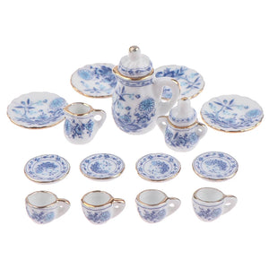 15Pcs 1:12 Dollhouse Miniature Tableware Porcelain Ceramic Tea Cup Set Model Kitchen Accessories for Doll House Decor Toys Gift