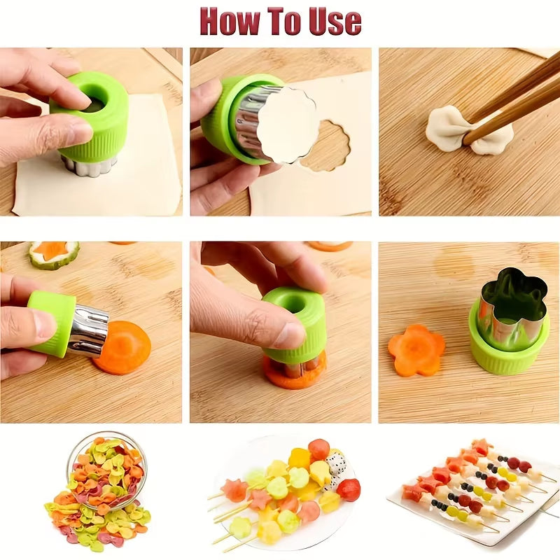 9Pcs/Stainless Steel Cookie and Vegetable Cutting Set - Mini Fruit and Cookie Embossing Molds for Children'S Baking