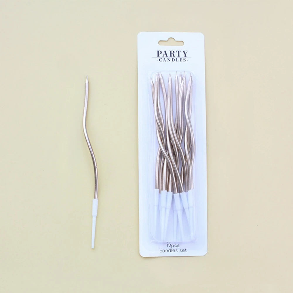 12/48Pcs/1Case Birthday Candles Spiral Cake Candles Long Thin Cake Candles for Wedding Party and Cake Decoration