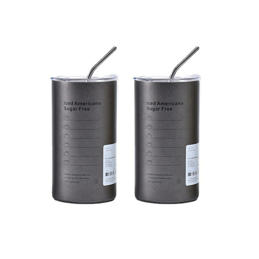 600Ml Thermos Portable Stainless Steel Coffee Cup Thermos Bottle with Straw Insulation Drinkware Does Not Contain BPA
