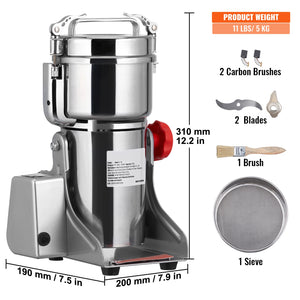 150-2500G Electric Grain Mill Grinder Commercial Swing Spice Grinders for Dry Herbs Grains Spices Cereals Coffee Corn