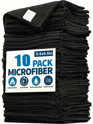 Heavy Duty Microfiber Cleaning Towels, 10 Pack, 25X25Cm, Ultra Soft & Highly Absorbent, Dry & Wet Use, Streak-Free Cleaning