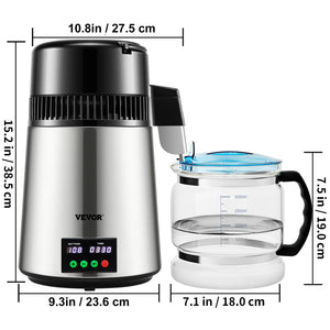4L Water Distiller Purifier Filter 1 L/H Distilling Speed Dispenser Drinking Bottle Softener Touch Screen Home Use