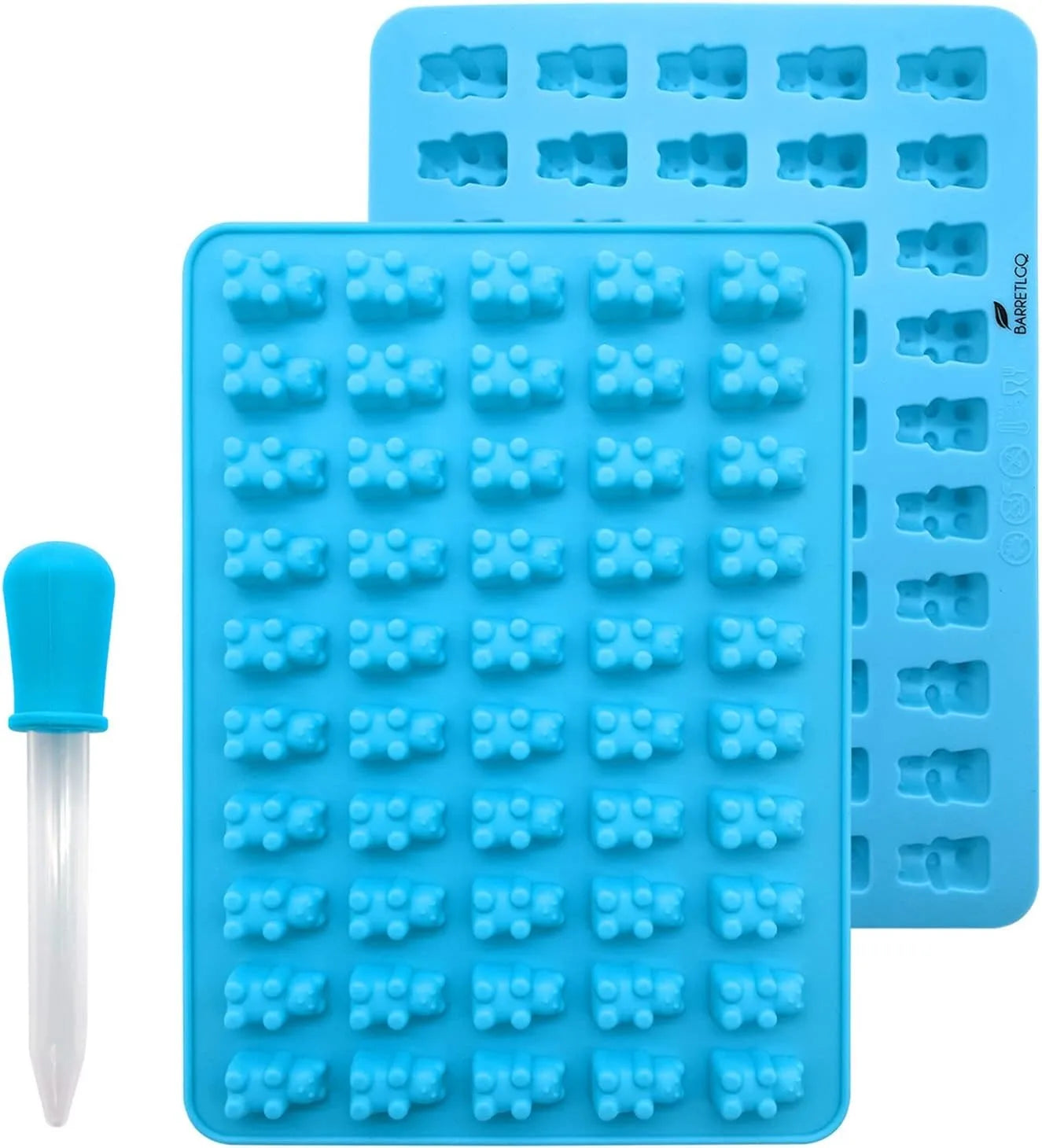 Gummy Bear Molds Silicone Mini Chocolate Candy Mold for Kid with 2 Droppers Including Dinosaur Bear Hearts Donut Shape