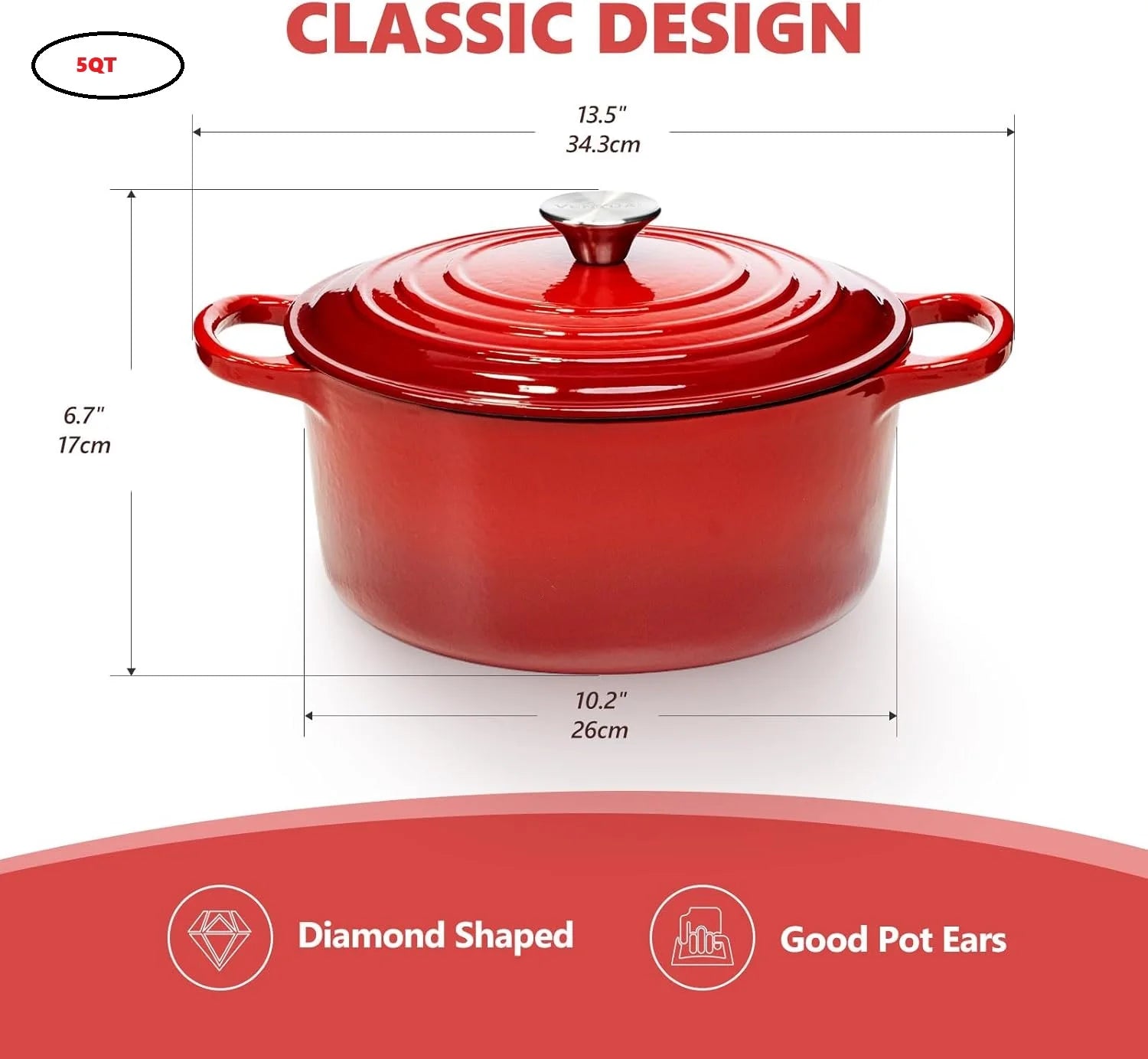 7QT Cast Iron Dutch Oven with Lid, Enameled Cast Iron Dutch Oven with Lid and Dual Handles, Heat Resistant to 500°F (Approx.