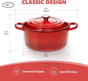 7QT Cast Iron Dutch Oven with Lid, Enameled Cast Iron Dutch Oven with Lid and Dual Handles, Heat Resistant to 500°F (Approx.