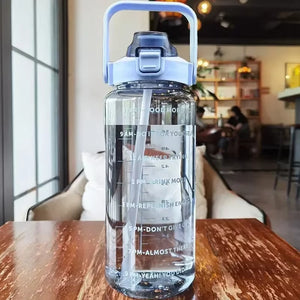 2L Water Bottle Portable Straw Plastic Water Cup for Outdoor Sports Fitness Adult High Value Big Fat Cup with Time Marker