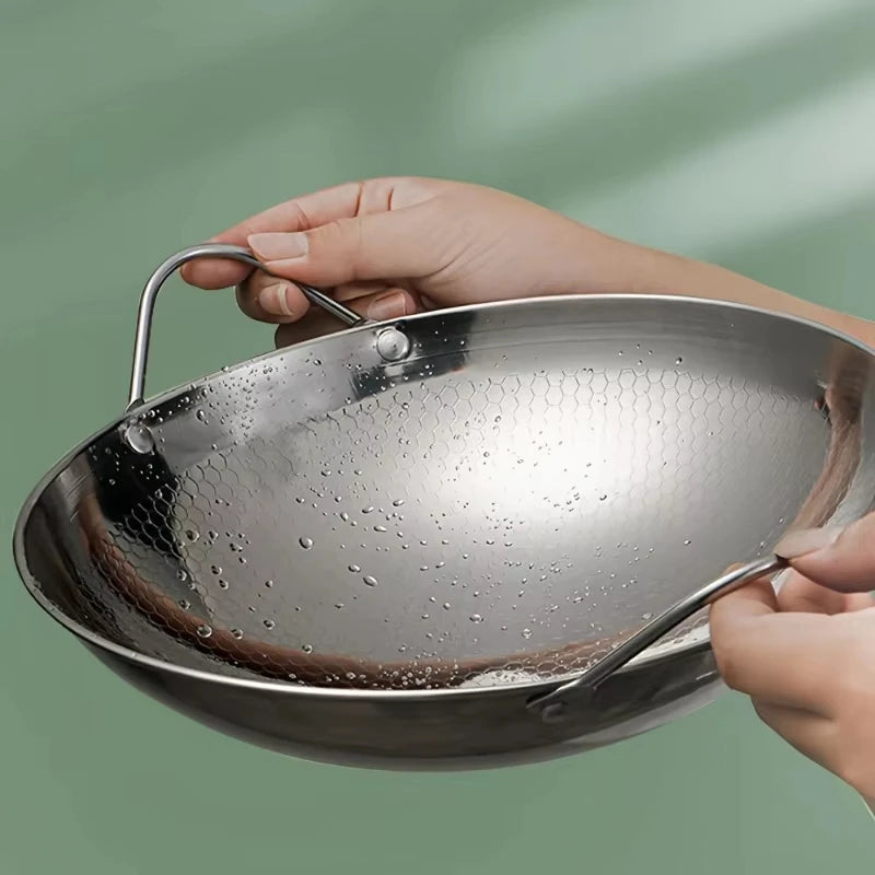 1Pc 29Cm/11.42Inch Stainless Steel Honeycomb Skillet Non-Stick with Handle Scratch-Resistant Cooking Pasta Steak Porridge Ramen