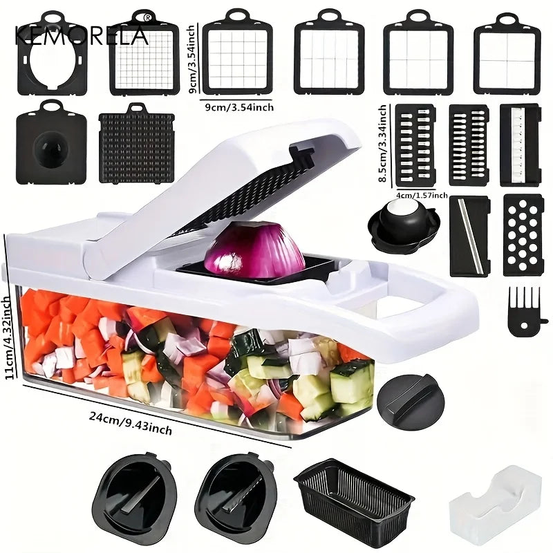 22In1/ 15In1 Multifunctional Vegetable Cutter Handheld Food Grater, Veggie Slicer, Chopper with Container, Onion Mince Cutter
