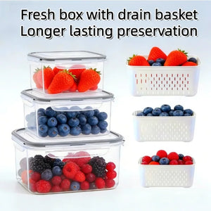6Pcs/Set Large Capacity Fruit Storage Containers for Fridge with Removable Colander,Keep Berry Fruit Fresh Longer
