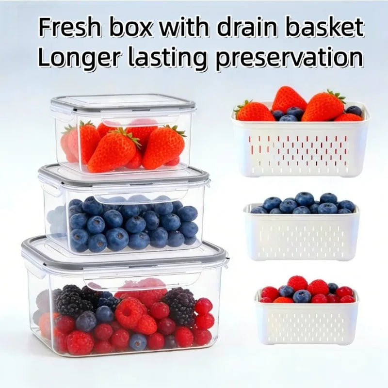 6Pcs/Set Large Capacity Fruit Storage Containers for Fridge with Removable Colander,Keep Berry Fruit Fresh Longer