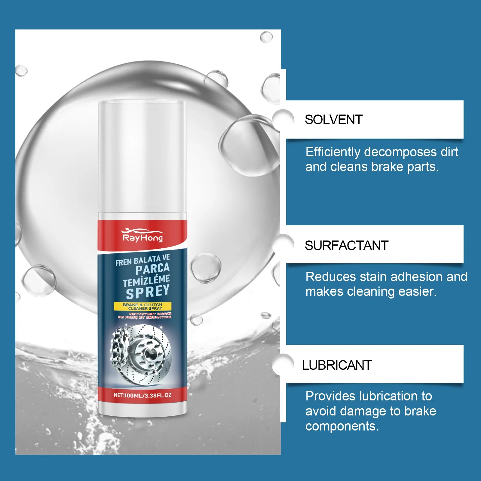 Brake Cleaner Spray Brake Parts Degreaser Dust Remover Disc Cleaner Prevents Noise Corrosion Inhibitor Fast Evaporating 100Ml