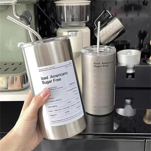 600Ml Thermos Portable Stainless Steel Coffee Cup Thermos Bottle with Straw Insulation Drinkware Does Not Contain BPA