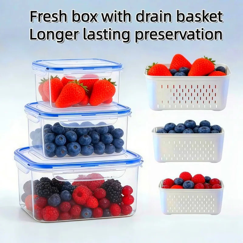 6Pcs/Set Large Capacity Fruit Storage Containers for Fridge with Removable Colander,Keep Berry Fruit Fresh Longer