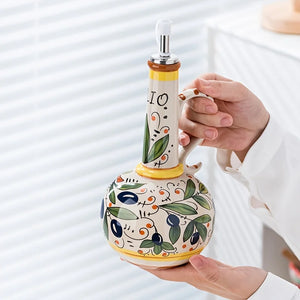Bpa-Free Olive Oil Dispenser Underglaze Embossed Ceramic Oil Vinegar Can Kitchen Accessories Storage Dispenser Container Bottle