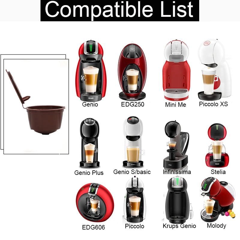 3Pcs Fit for Dolce Gusto Coffee Filter Cup Reusable Coffee Capsule Filters with Spoon Brush