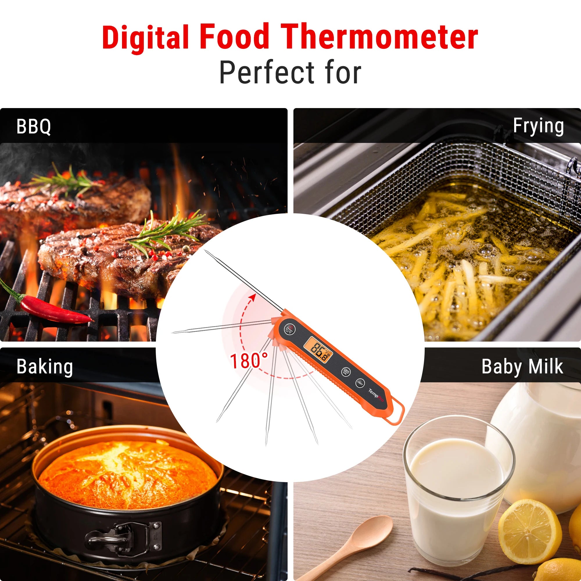 TP03H Digital Instant Read Meat Thermometer for Grilling，Waterproof Kitchen Food LCD Thermometer with Calibration