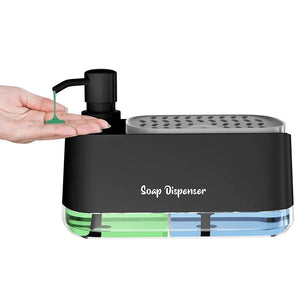 3 in 1 Kitchen Soap Dispenser Set with Dual Pump and Sponge Caddy Efficient Cleaning Organizer for Sink Area Countertop Storage